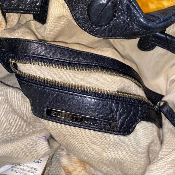 Elliott Lucca Black Leather Drawstring Bucket Bag Medium Diamond Embossed - Picture 6 of 12